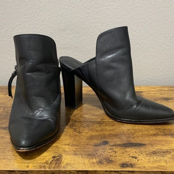 Rebecca Minkoff AIDAN LEATHER POINT-TOE BLOCK-HEEL MULES IN BLACK Size 7 - Picture 1 of 7